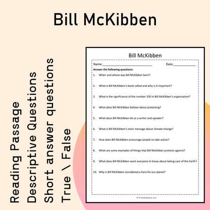 Bill McKibben | Reading Comprehension Passage Printable Activity