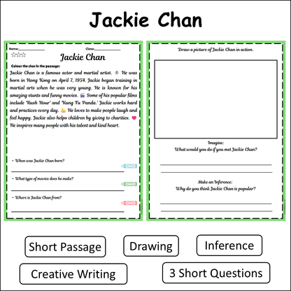 Jackie Chan | Short Reading Comprehension Creative Worksheet