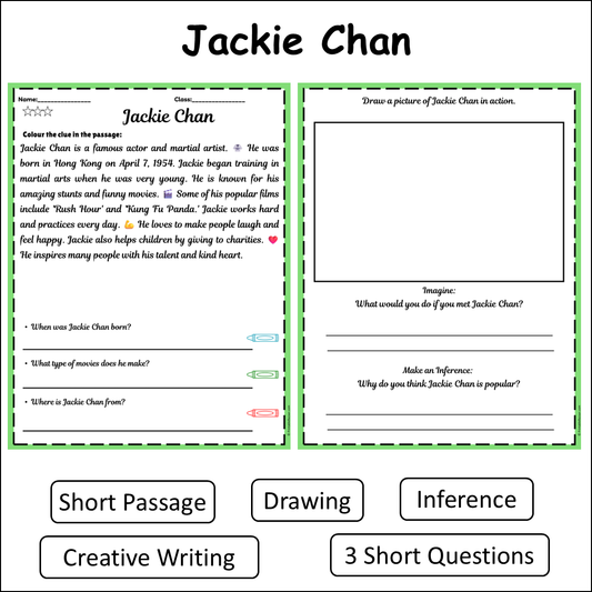 Jackie Chan | Short Reading Comprehension Creative Worksheet
