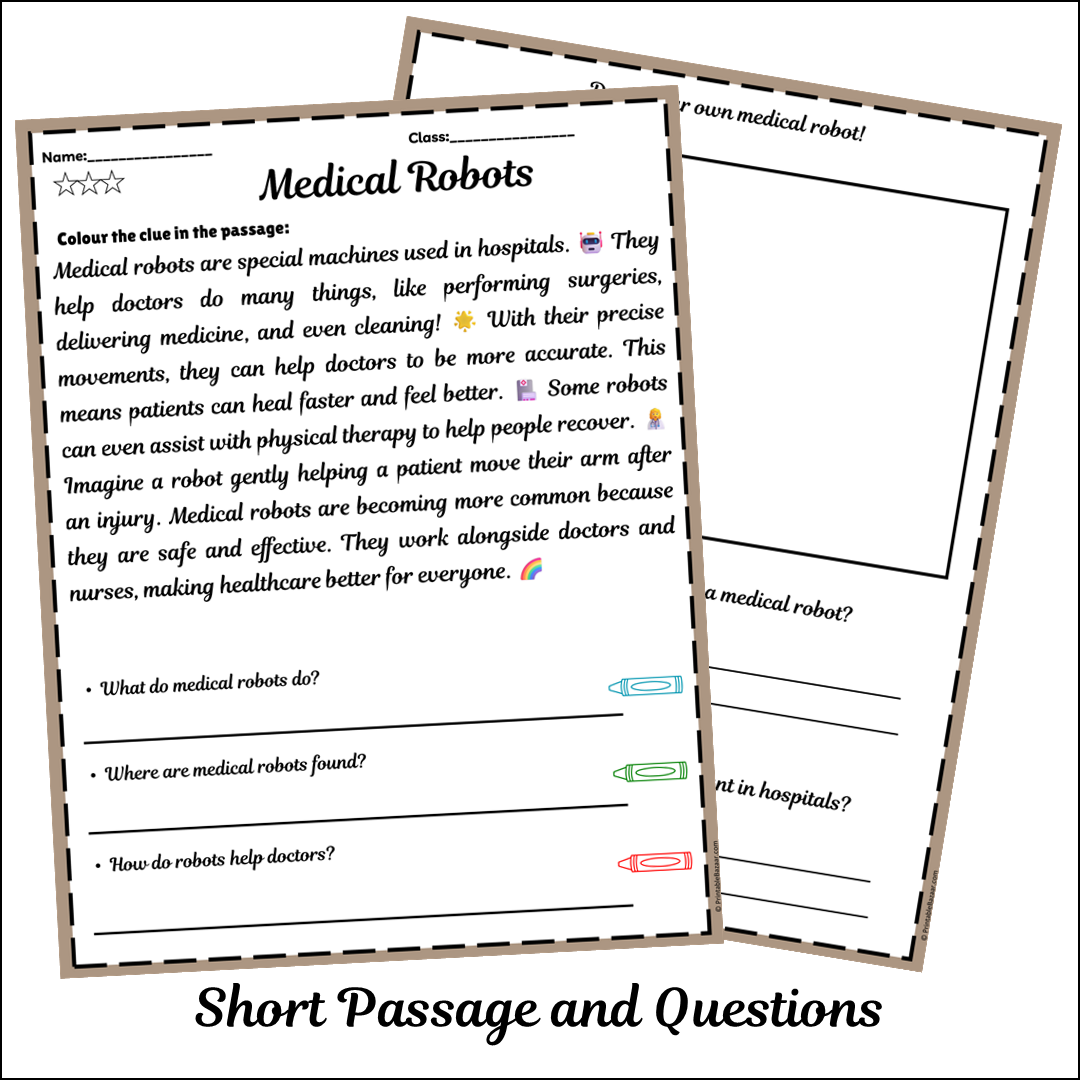 Medical Robots | Short Reading Comprehension Creative Worksheet