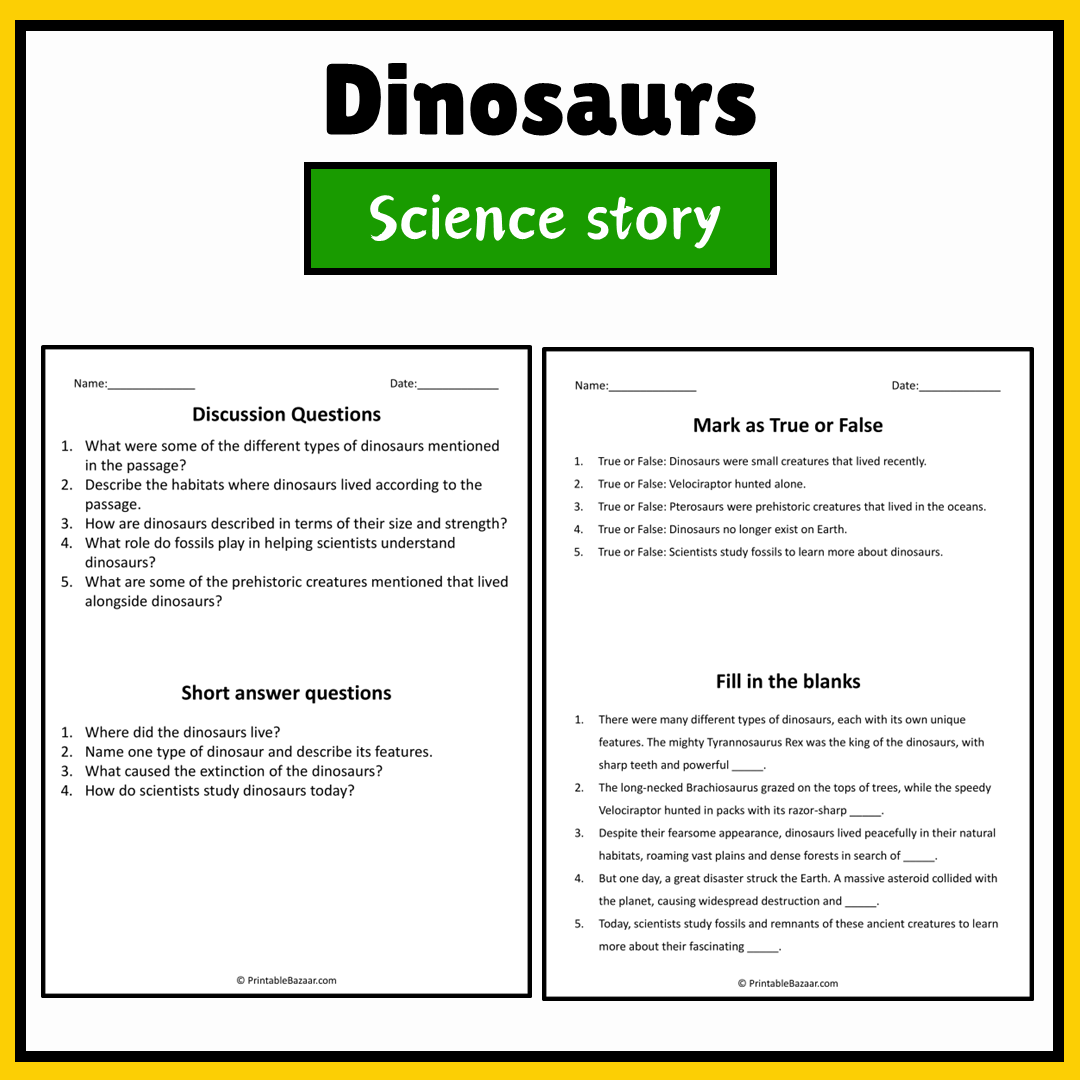Dinosaurs | Science Story Reading Comprehension Activity