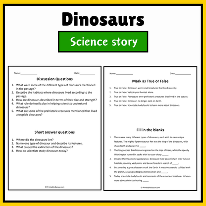 Dinosaurs | Science Story Reading Comprehension Activity