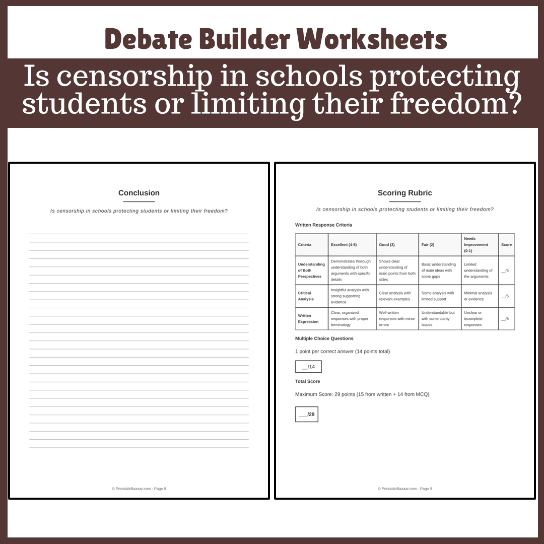 Is censorship in schools protecting students or limiting their freedom? | Favour and Against Worksheet Printable Activity