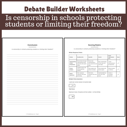 Is censorship in schools protecting students or limiting their freedom? | Favour and Against Worksheet Printable Activity