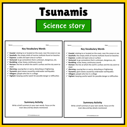 Tsunamis | Science Story Reading Comprehension Activity