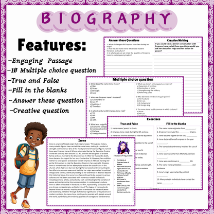 Irene | Biography Reading Comprehension and Questions Worksheet