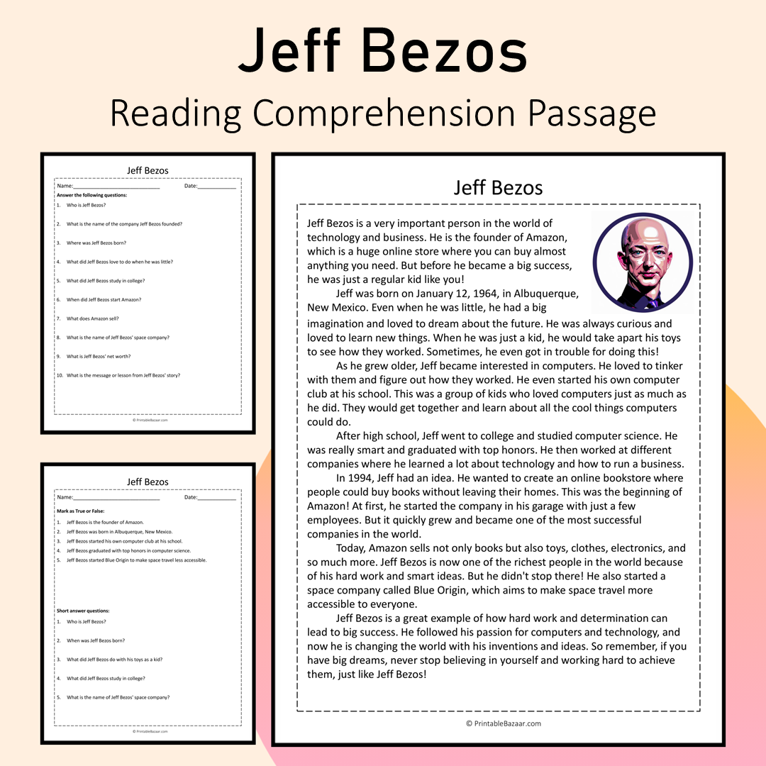 Jeff Bezos | Reading Comprehension Passage Printable Activity