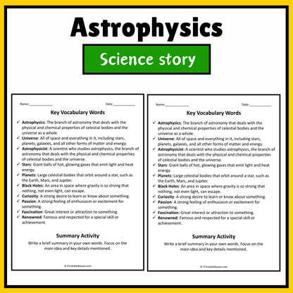 Astrophysics | Science Story Reading Comprehension Activity