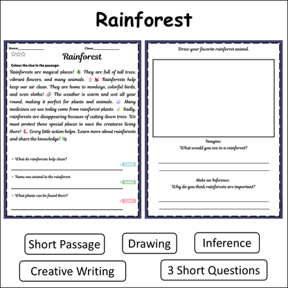 Rainforest | Short Reading Comprehension Creative Worksheet