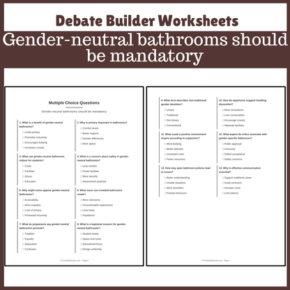 Gender-neutral bathrooms should be mandatory | Favour and Against Worksheet Printable Activity