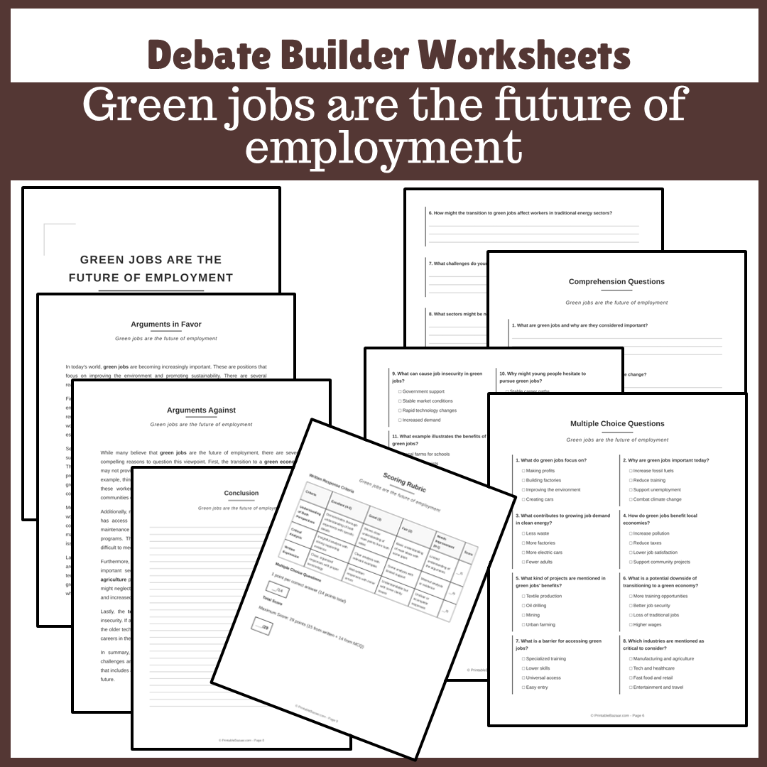 Green jobs are the future of employment | Favour and Against Worksheet Printable Activity