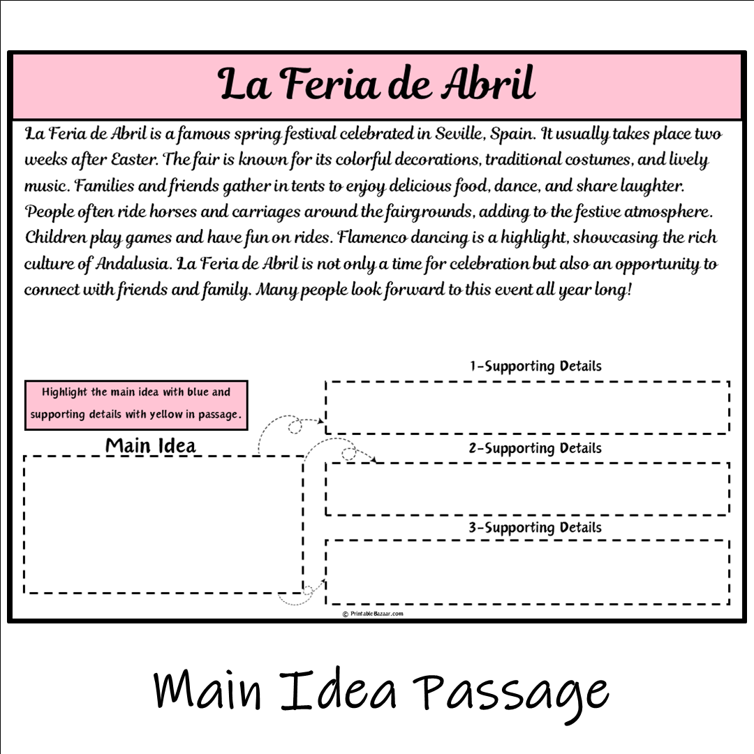 La Feria de Abril | Main Idea and Supporting Details Reading Passage and Questions