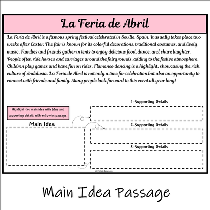 La Feria de Abril | Main Idea and Supporting Details Reading Passage and Questions