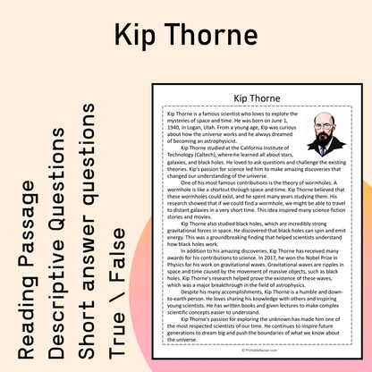 Kip Thorne | Reading Comprehension Passage Printable Activity