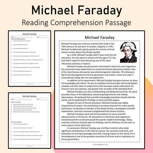 Michael Faraday | Reading Comprehension Passage Printable Activity
