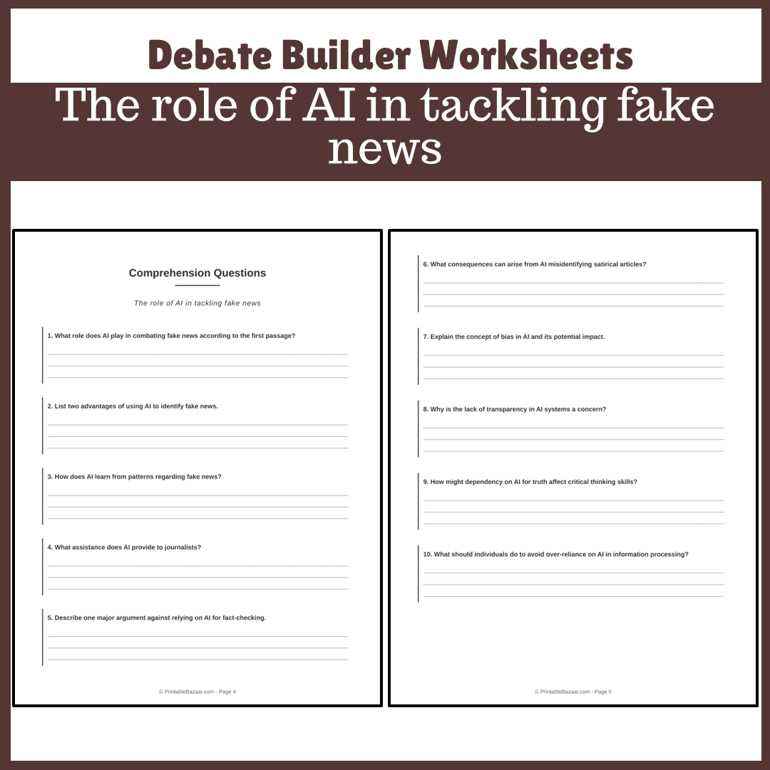 The role of AI in tackling fake news | Favour and Against Worksheet Printable Activity