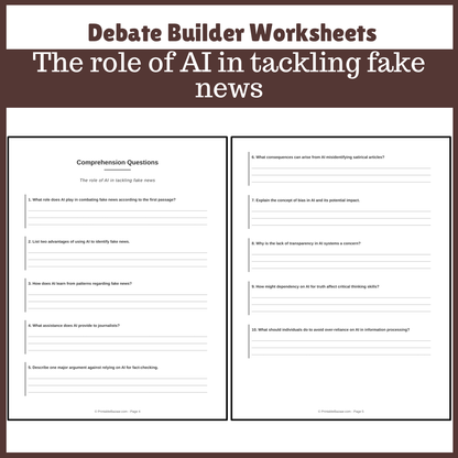 The role of AI in tackling fake news | Favour and Against Worksheet Printable Activity