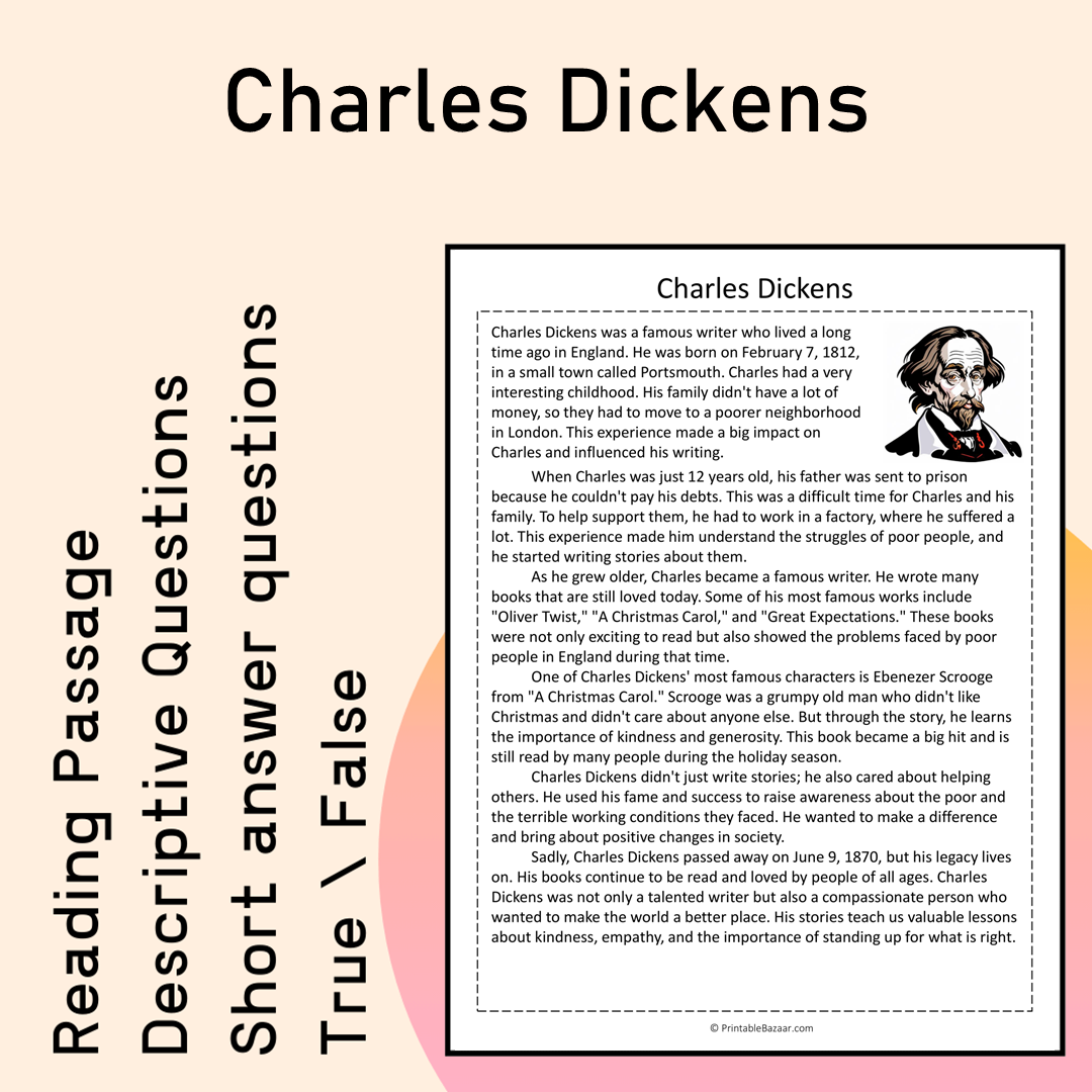 Charles Dickens | Reading Comprehension Passage Printable Activity