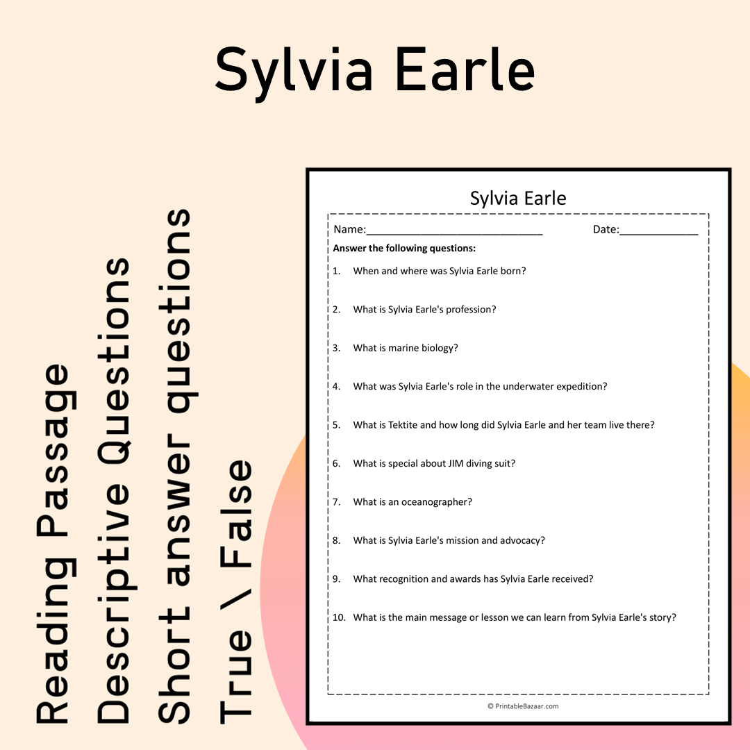 Sylvia Earle | Reading Comprehension Passage Printable Activity