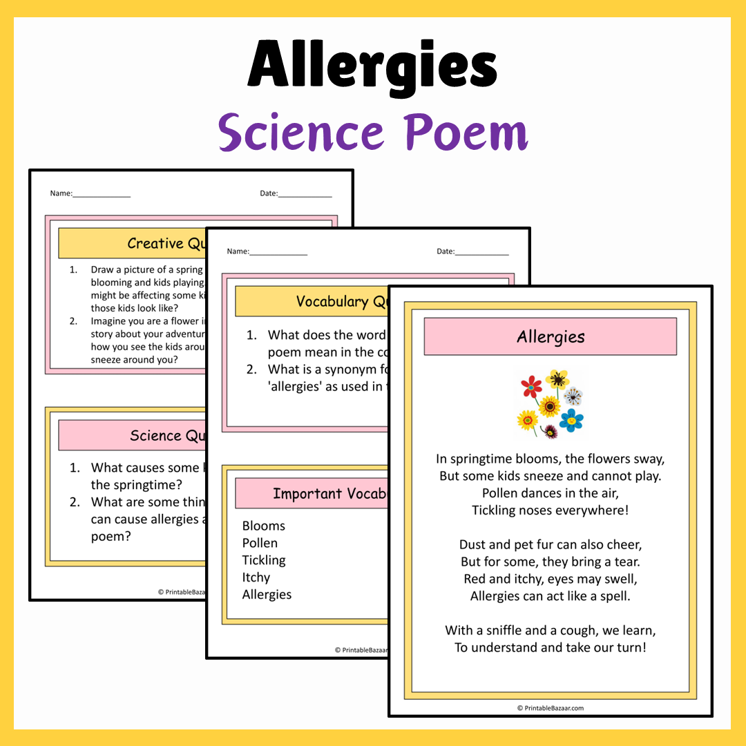 Allergies | Science Poem Reading Comprehension Activity