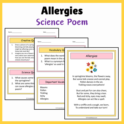 Allergies | Science Poem Reading Comprehension Activity