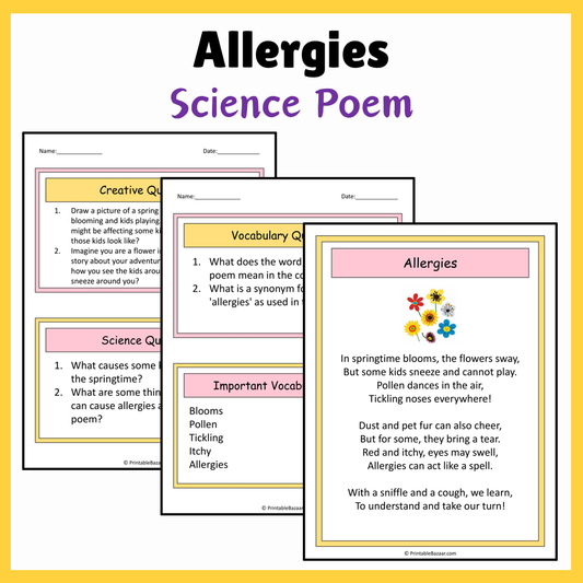 Allergies | Science Poem Reading Comprehension Activity