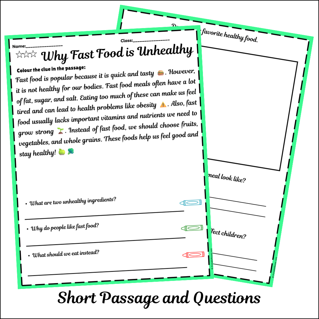 Why Fast Food is Unhealthy | Short Reading Comprehension Creative Worksheet