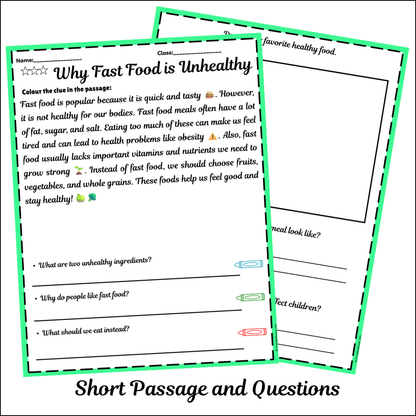 Why Fast Food is Unhealthy | Short Reading Comprehension Creative Worksheet