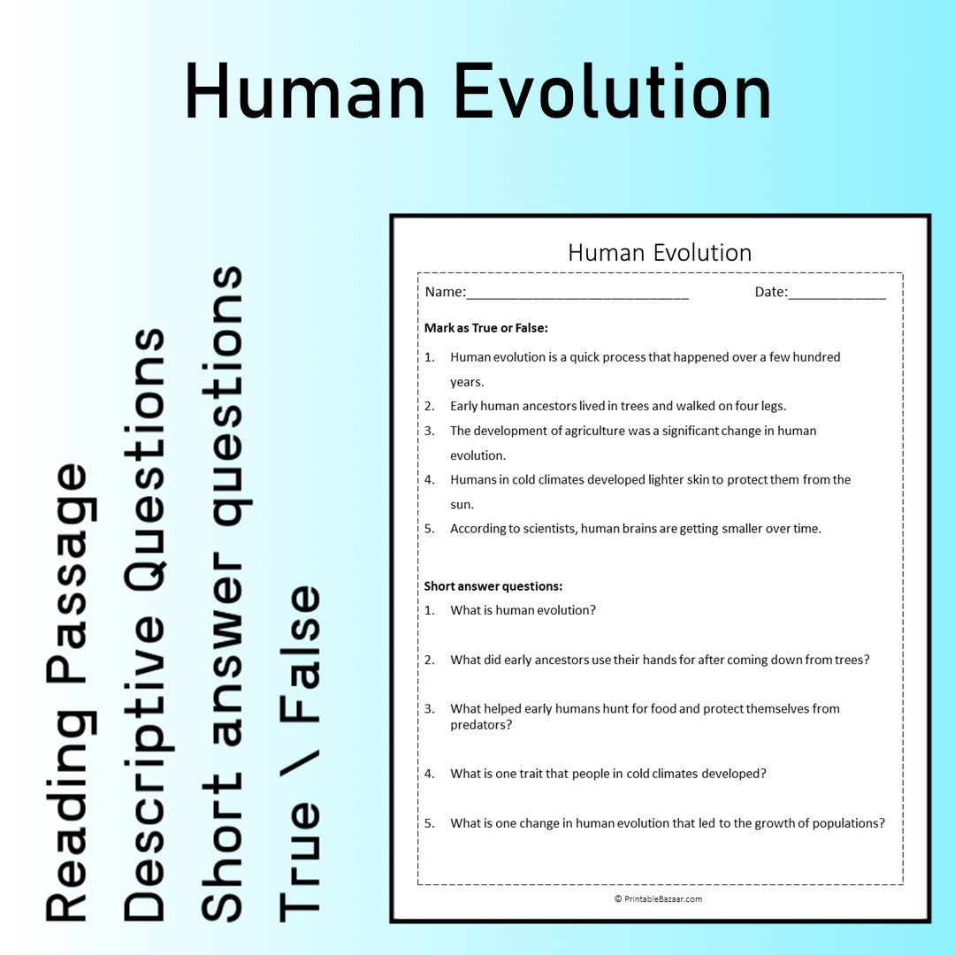Human Evolution | Reading Comprehension Passage Printable Worksheet