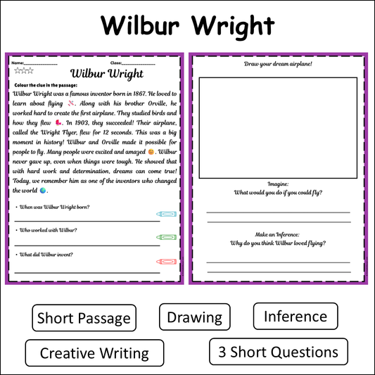 Wilbur Wright | Short Reading Comprehension Creative Worksheet