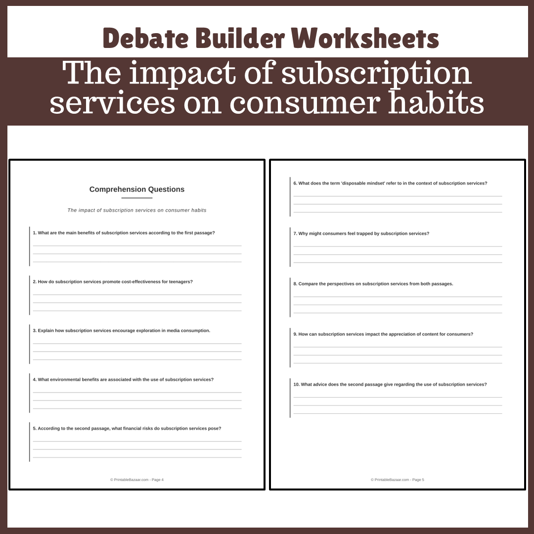 The impact of subscription services on consumer habits | Favour and Against Worksheet Printable Activity