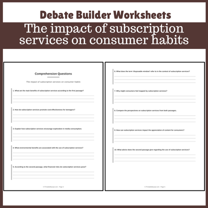 The impact of subscription services on consumer habits | Favour and Against Worksheet Printable Activity