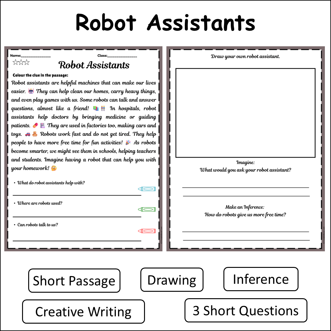 Robot Assistants | Short Reading Comprehension Creative Worksheet