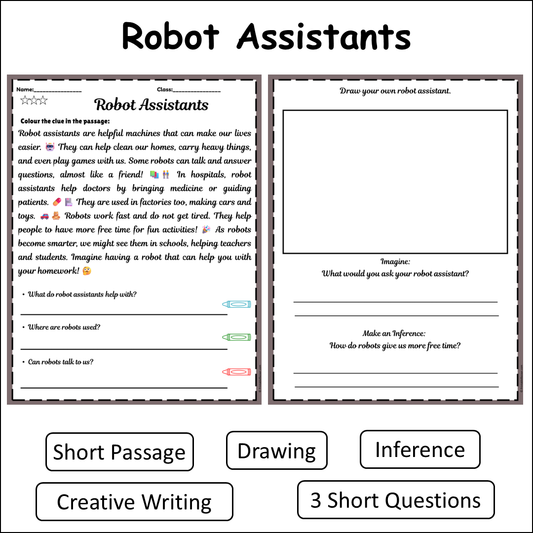 Robot Assistants | Short Reading Comprehension Creative Worksheet