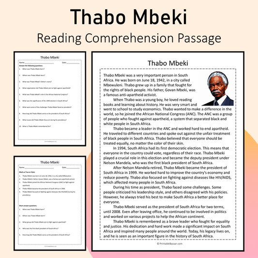 Thabo Mbeki | Reading Comprehension Passage Printable Activity