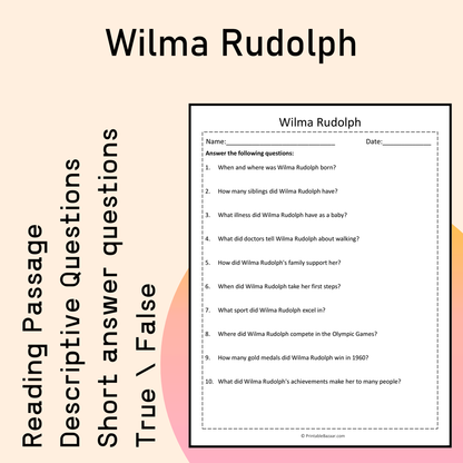 Wilma Rudolph | Reading Comprehension Passage Printable Activity