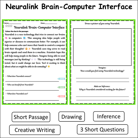 Neuralink Brain-Computer Interface | Short Reading Comprehension Creative Worksheet