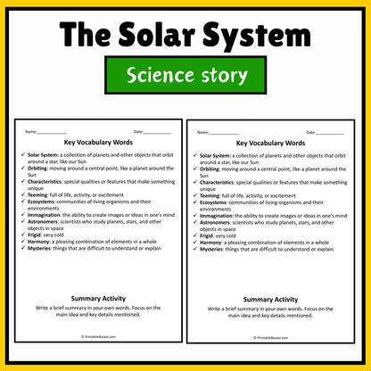 The Solar System | Science Story Reading Comprehension Activity