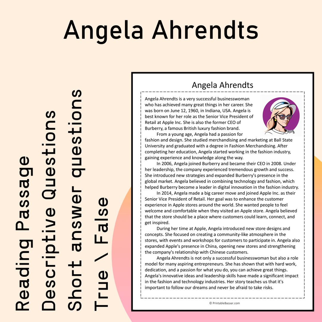 Angela Ahrendts | Reading Comprehension Passage Printable Activity