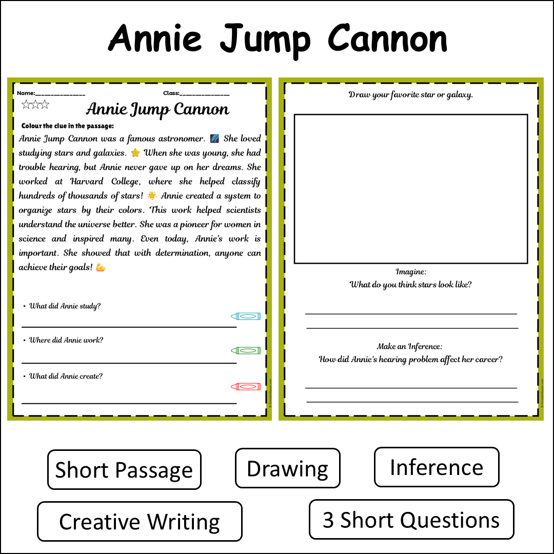Annie Jump Cannon | Short Reading Comprehension Creative Worksheet