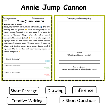 Annie Jump Cannon | Short Reading Comprehension Creative Worksheet