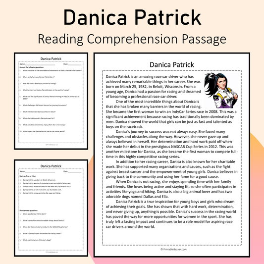 Danica Patrick | Reading Comprehension Passage Printable Activity