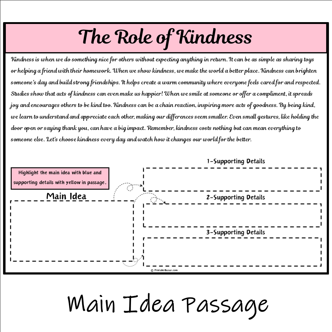 The Role of Kindness | Main Idea and Supporting Details Reading Passage and Questions