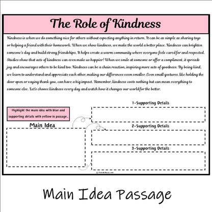 The Role of Kindness | Main Idea and Supporting Details Reading Passage and Questions