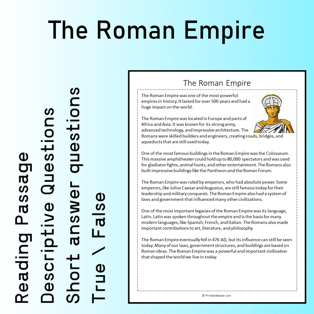 The Roman Empire | Reading Comprehension Passage Printable Worksheet