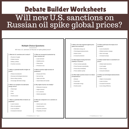 Will new U.S. sanctions on Russian oil spike global prices? | Favour and Against Worksheet Printable Activity