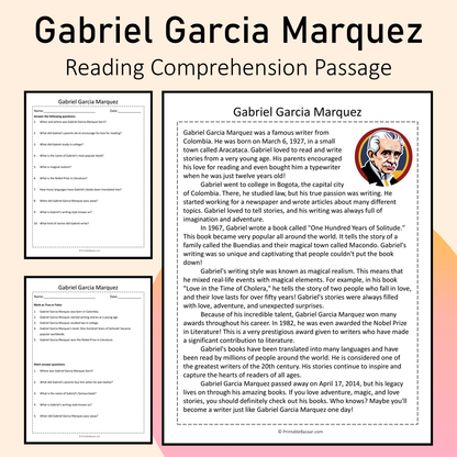 Gabriel Garcia Marquez | Reading Comprehension Passage Printable Activity
