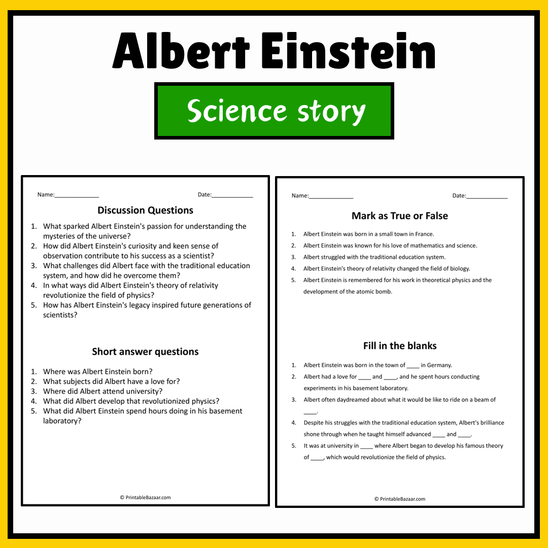 Albert Einstein | Science Story Reading Comprehension Activity