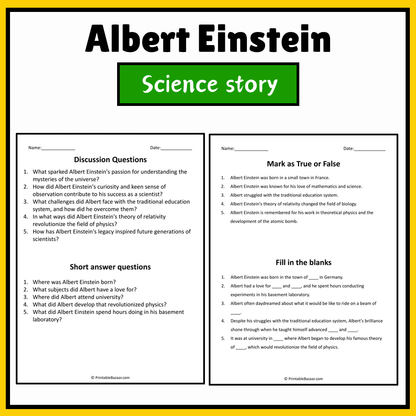 Albert Einstein | Science Story Reading Comprehension Activity