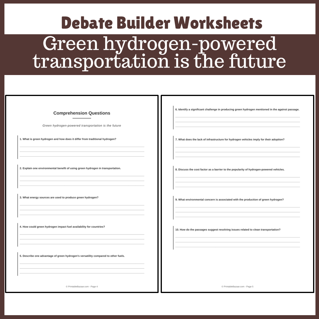 Green hydrogen-powered transportation is the future | Favour and Against Worksheet Printable Activity